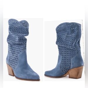 Seychelles Diva Blue Suede Perforated Mid-Calf Boots Size 7.5 NWT